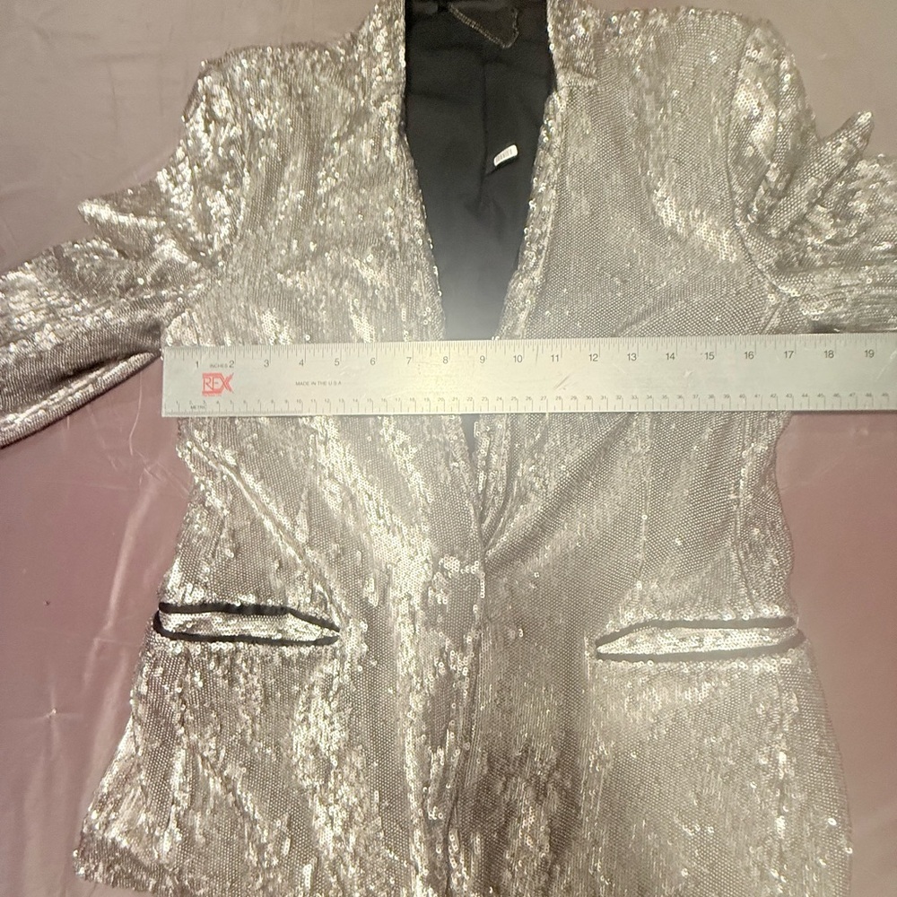 All Saints Leigh Metallic Silver Sequin Blazer Size 6/Small MSRP $498 - Picture 8 of 10